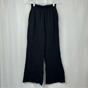Evereve Wide Leg Pull On Gauze Pants Size S Black Pockets Coastal Beachy Cotton
